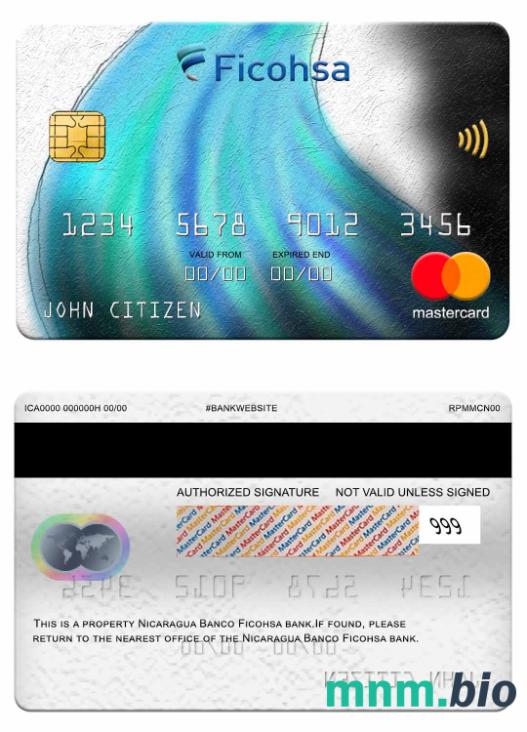 Nicaragua Banco Ficohsa bank przykład karty mastercard w formacie PSD